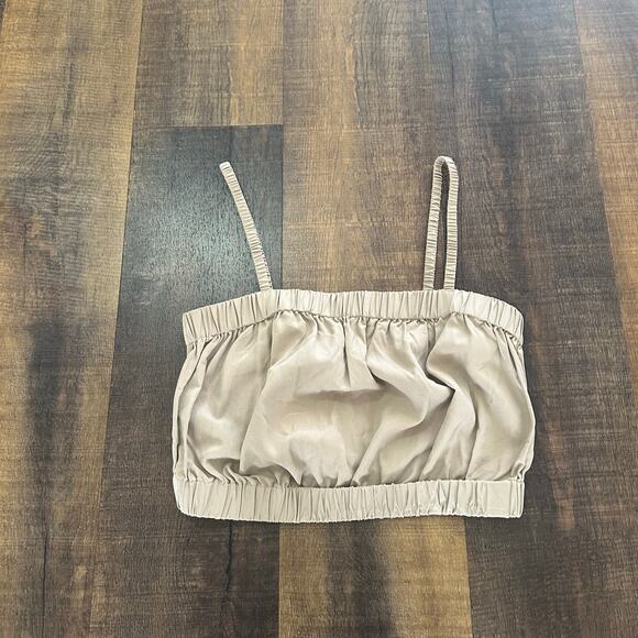 Everlane 100% Silk Ruched Crop Cami Top in Taupe Size Small - Picture 2 of 7